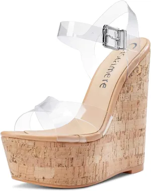 Castamere Womens High-Heel Platform Wedge Heel Sandals Slingback Sexy Ankle Strap Open Toe 16CM Heels