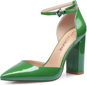Castamere Womens High Heels Chunky Block Heel Sandals Pointed Toe Ankle Strap Pumps 10CM