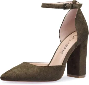 Castamere Womens High Heels Chunky Block Heel Sandals Pointed Toe Ankle Strap Pumps 10CM