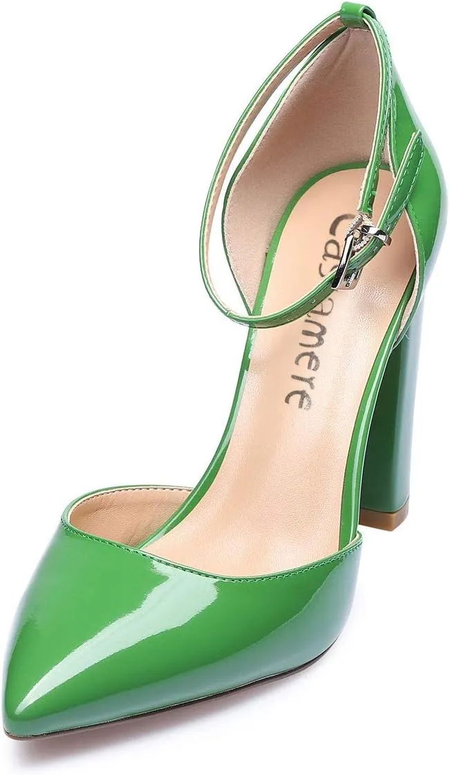 Castamere Womens High Heels Chunky Block Heel Sandals Pointed Toe Ankle Strap Pumps 10CM