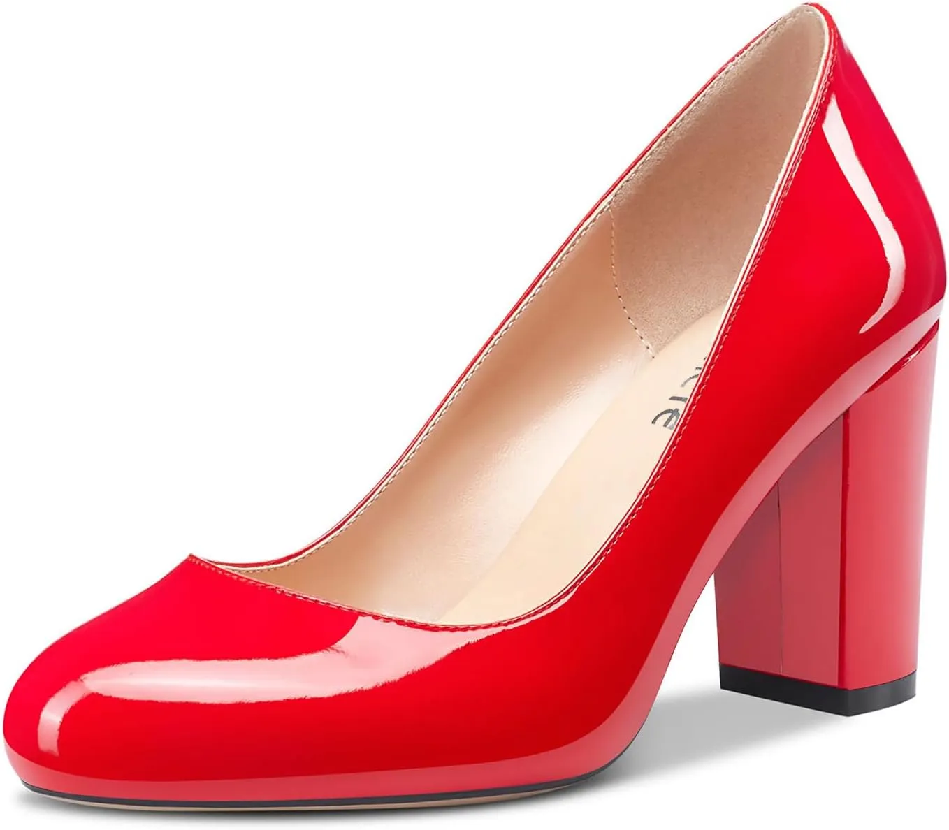 Castamere Women's High Heels Round Toe Slip-On Pumps Block Heel 8CM