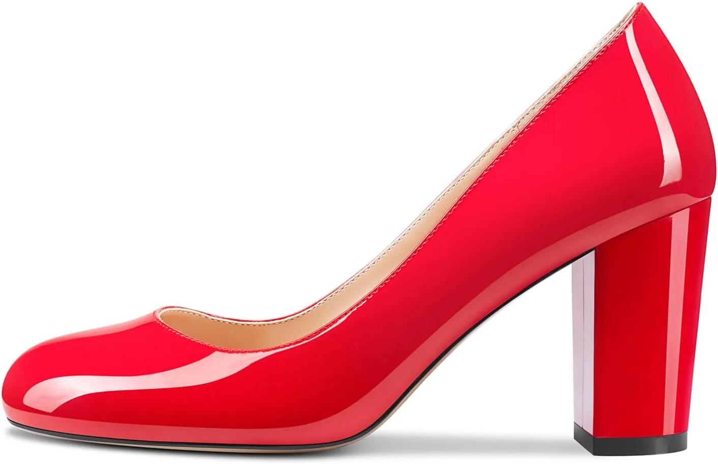 Castamere Women's High Heels Round Toe Slip-On Pumps Block Heel 8CM