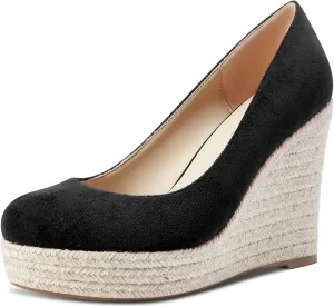 Castamere Womens Platform High Heel Round Toe Pumps Slip-on Wedding Office Classic Shoes 3.9 Inches Heels