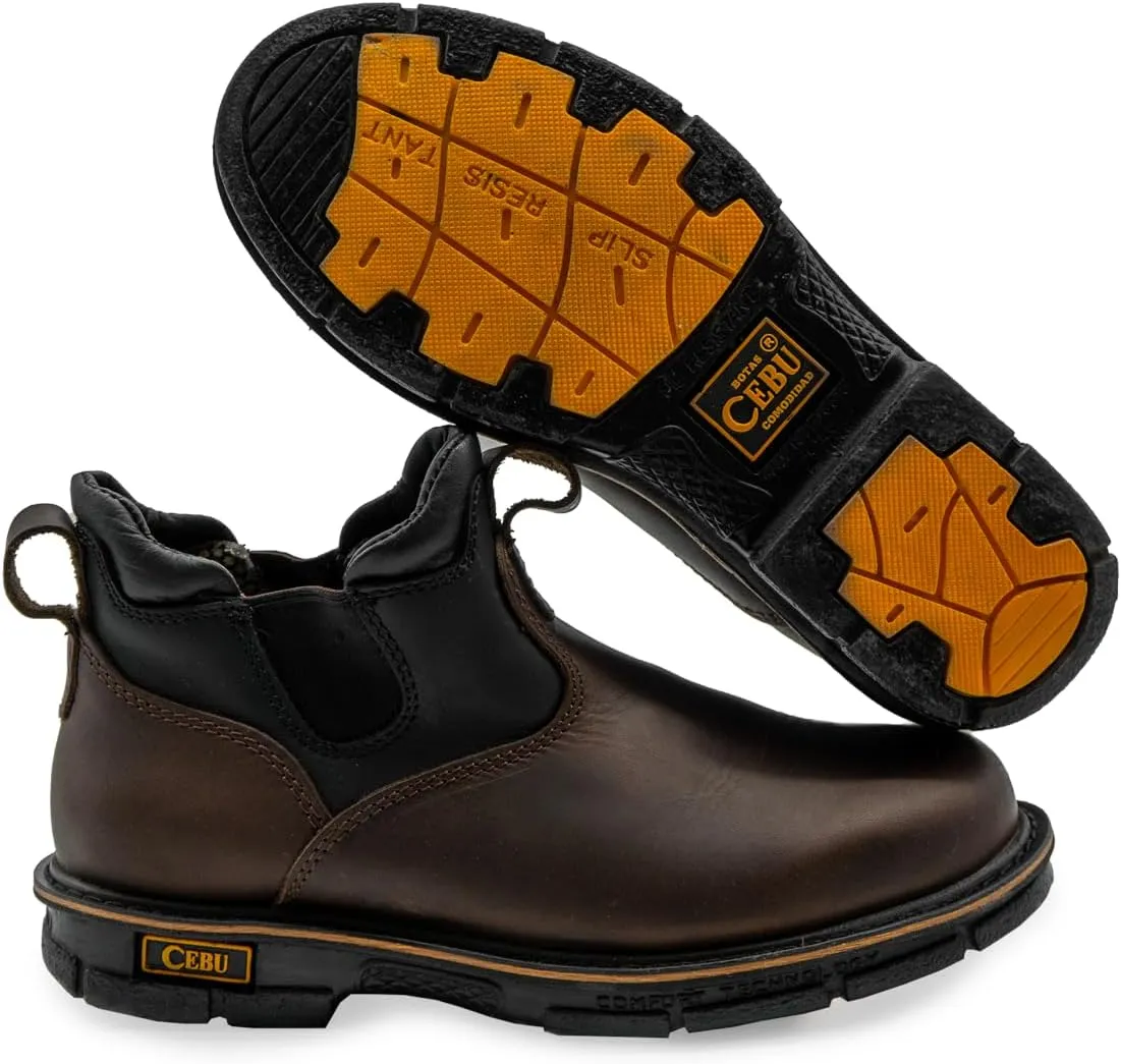 CEBU Botin Max Work Boot – Soft Toe Slip-On Chelsea for Men – Lightweight Leather Mid-Duty Footwear – Double Density Sole
