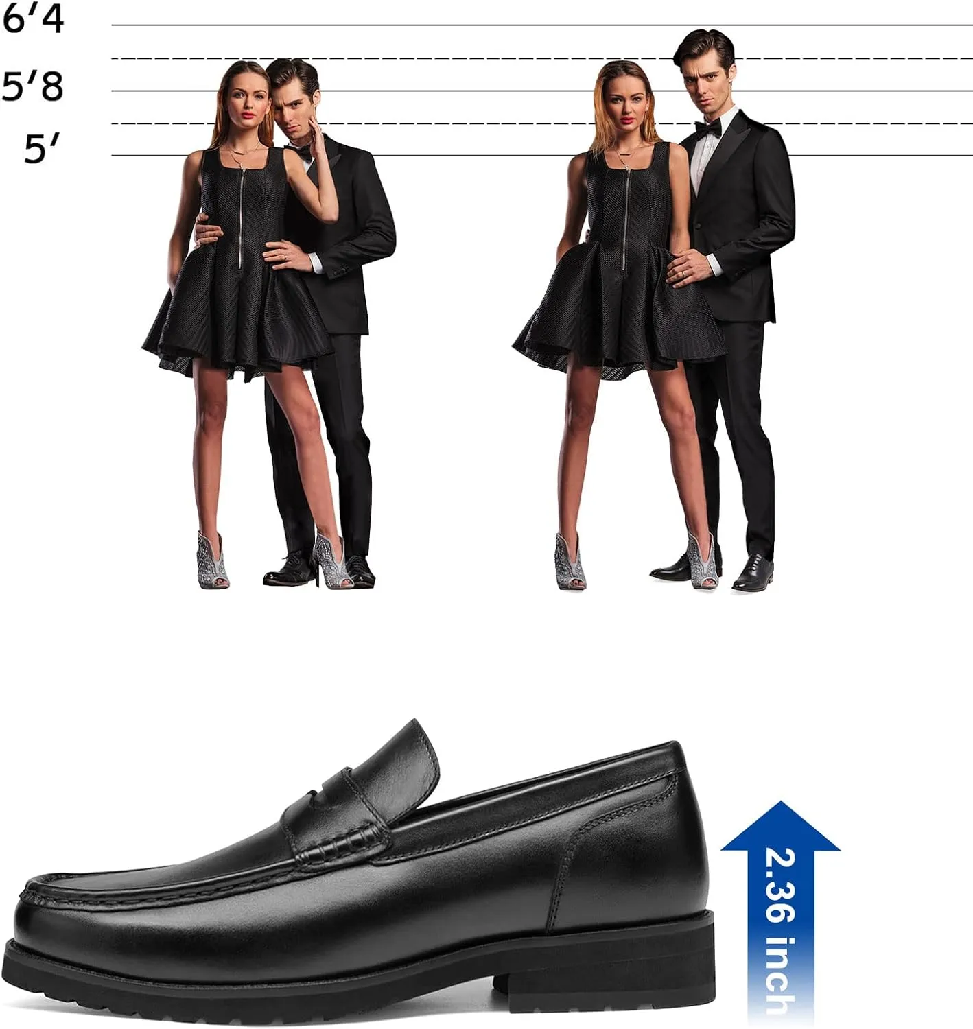 CHAMARIPA Elevator Shoes for Men - Height Increasing Shoes with Genuine Leather Lining Easy Slip on Designed Loafer 1.97/2.36/2.76 inch Taller