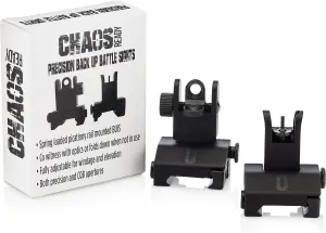 Chaos Ready | Flip Up Iron Sights - Spring Loaded Low Profile Back up Ironsights | Designed for Picatinny 1913 Pattern Rails | Co-Witness Front and Rear BUIS Combo Set |