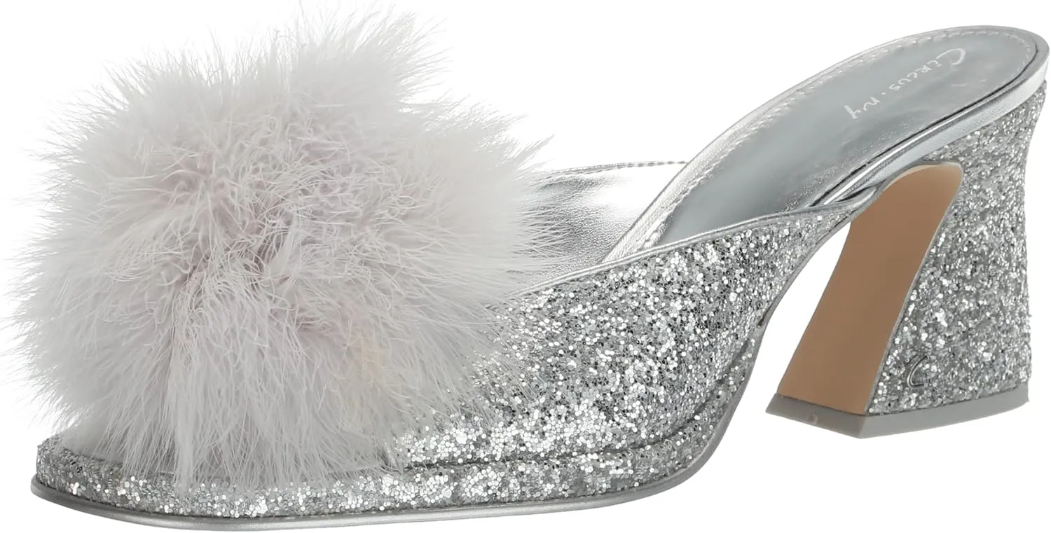Circus NY by Sam Edelman Women's Hadie Heeled Sandal, Soft Silver Glitter Fluff, 6.5