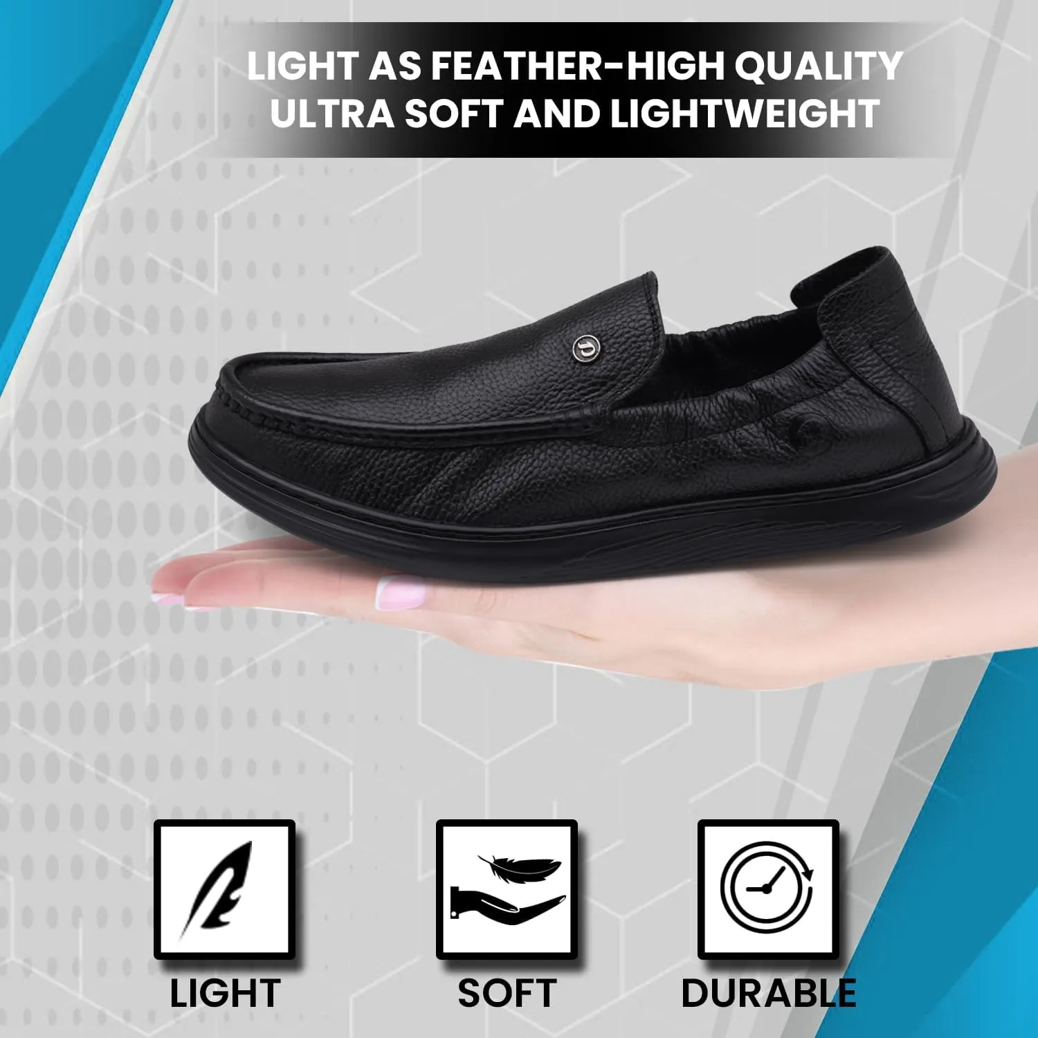 Classic Genuine Leather Formal Shoes for Men with Memory Foam Cushion| Ultra Lightweight & Comfortable|Stylish & Flexible|Parties,Occasions,Office,Wedding,Casual|Black Slip On D-805