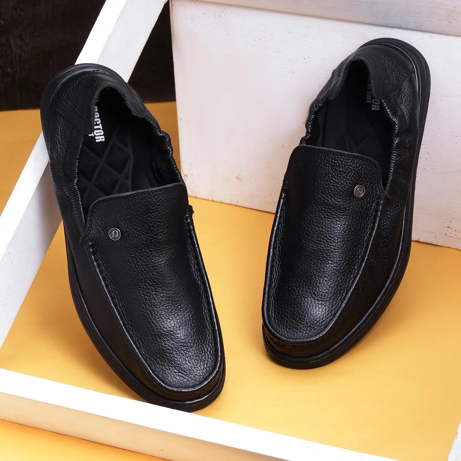 Classic Genuine Leather Formal Shoes for Men with Memory Foam Cushion| Ultra Lightweight & Comfortable|Stylish & Flexible|Parties,Occasions,Office,Wedding,Casual|Black Slip On D-805