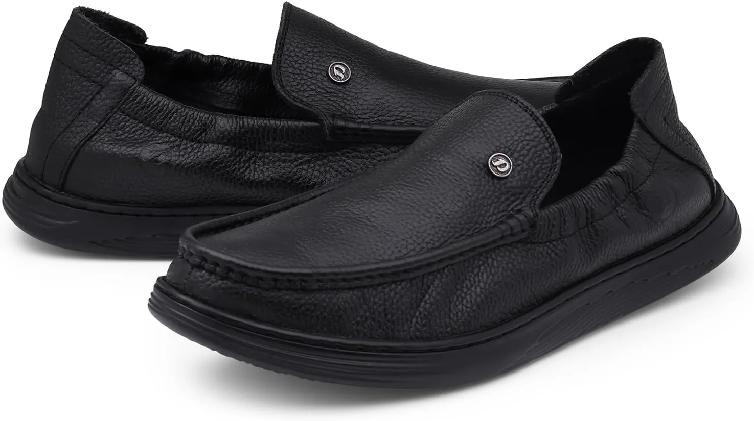 Classic Genuine Leather Formal Shoes for Men with Memory Foam Cushion| Ultra Lightweight & Comfortable|Stylish & Flexible|Parties,Occasions,Office,Wedding,Casual|Black Slip On D-805