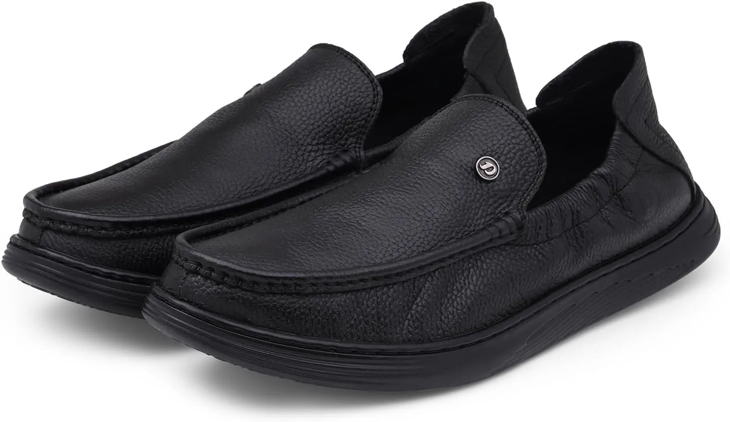 Classic Genuine Leather Formal Shoes for Men with Memory Foam Cushion| Ultra Lightweight & Comfortable|Stylish & Flexible|Parties,Occasions,Office,Wedding,Casual|Black Slip On D-805