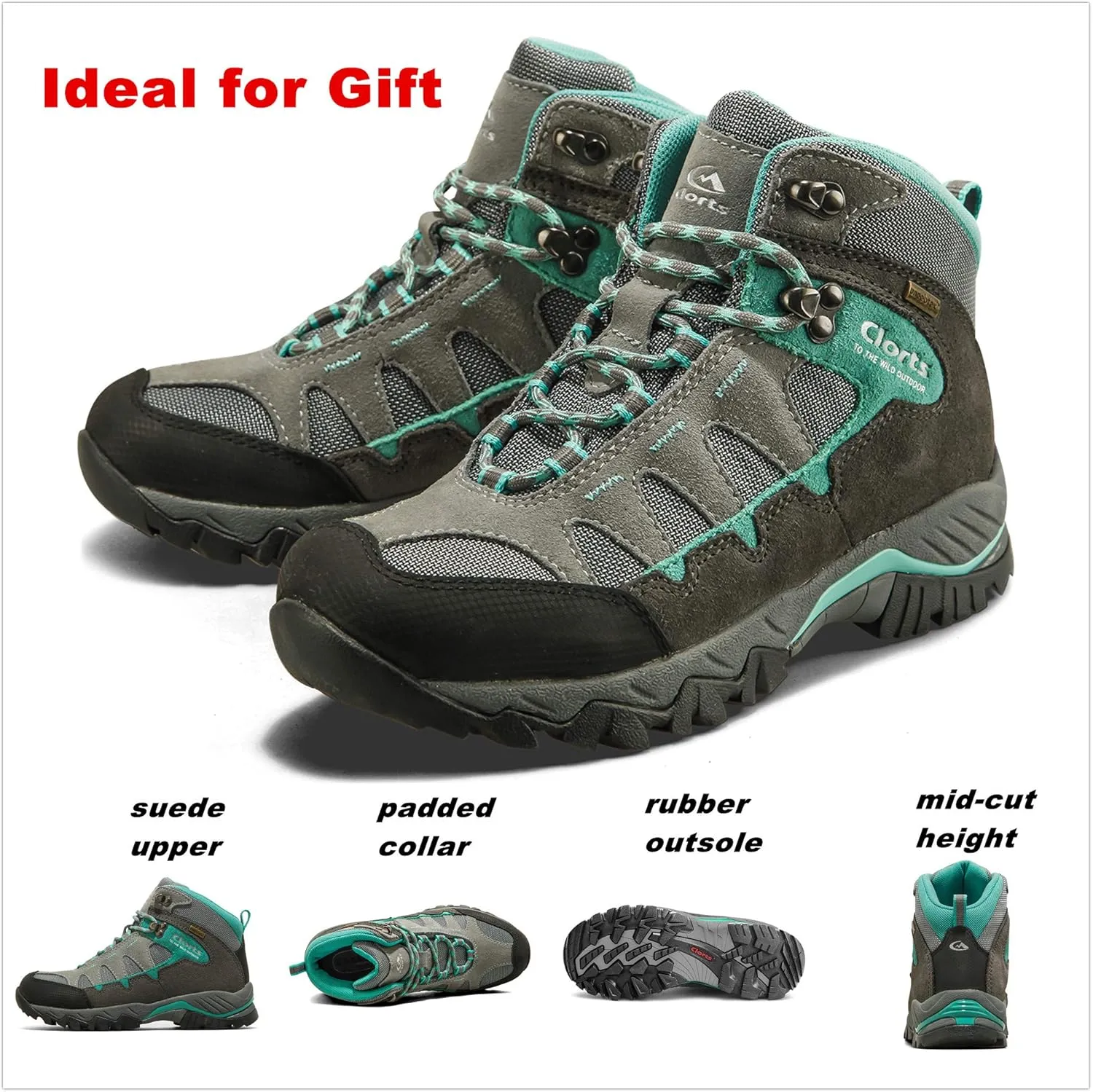 Clorts Women's Hiker Waterproof Lightweight Hiking Camping Boot Outdoor High-Traction Grip Backpacking Shoe