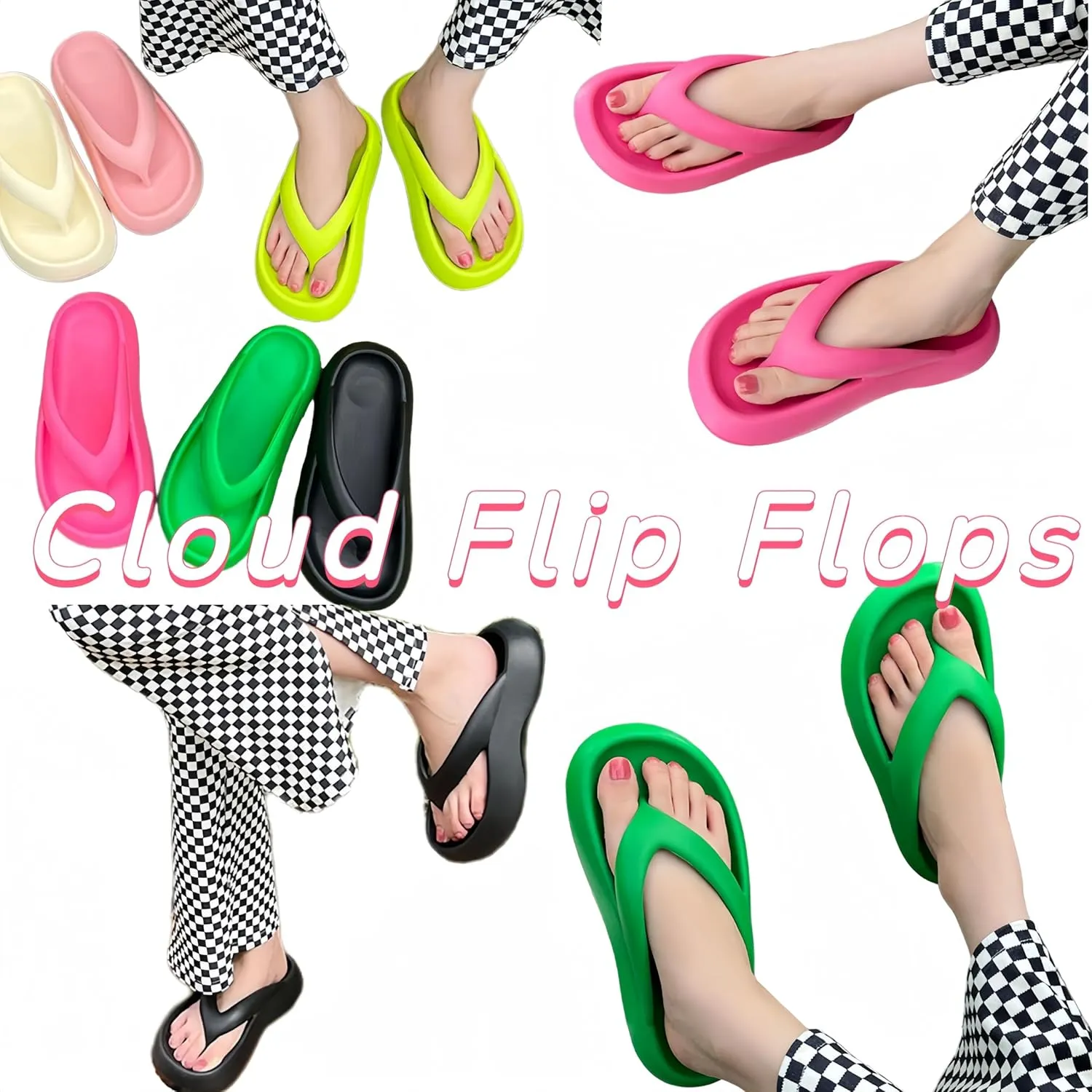 Cloud Comfy Flip Flops for Women Lightweight Thicken Sole Pillow Slippers Cute Cushioned Slippers Soft Foam Non-Slip Shower Bathroom Slides Sandals Cozy EVA Indoor and Outdoor