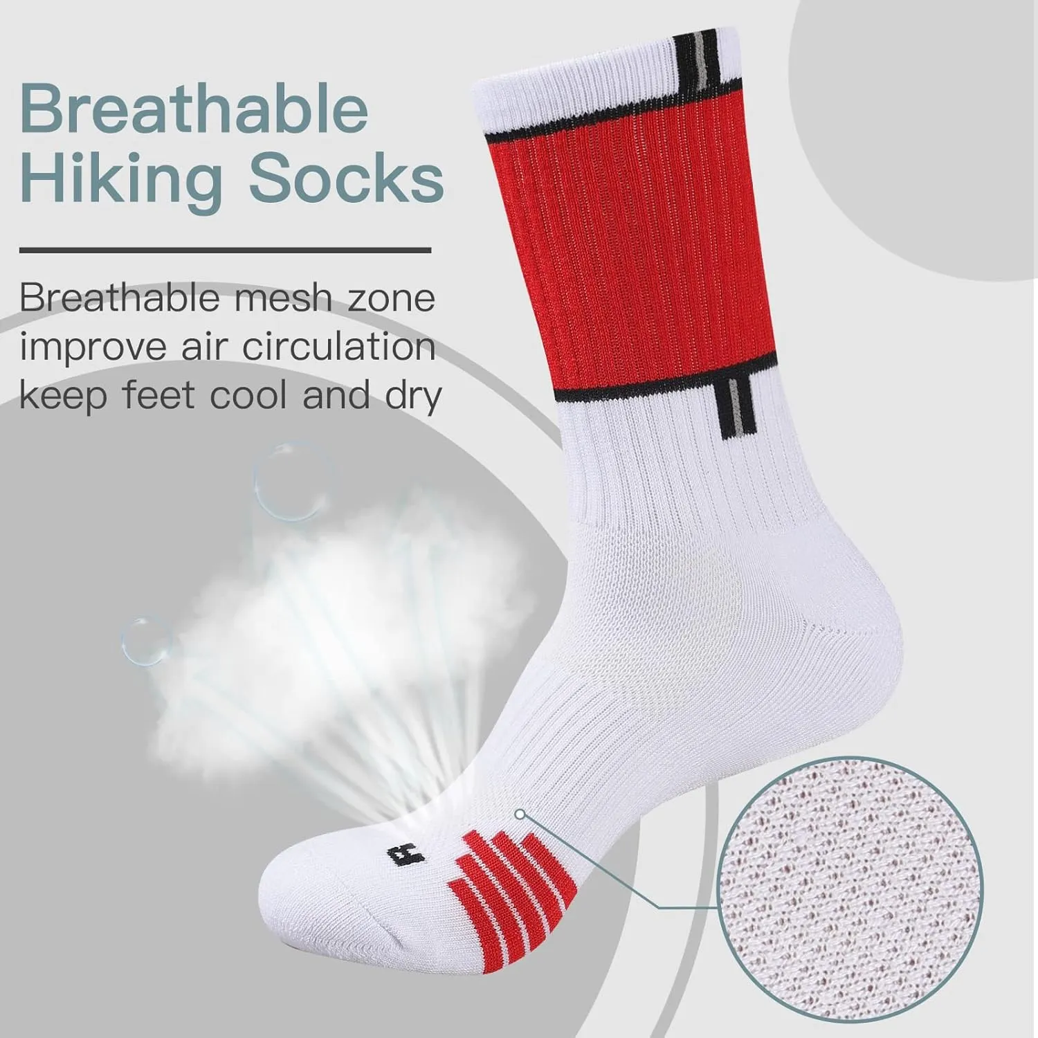 COOPLUS Mens 5 Pairs Hiking Crew Socks Athletic Cushioned breathable Trekking Socks Multi Performance