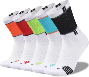 COOPLUS Mens 5 Pairs Hiking Crew Socks Athletic Cushioned breathable Trekking Socks Multi Performance