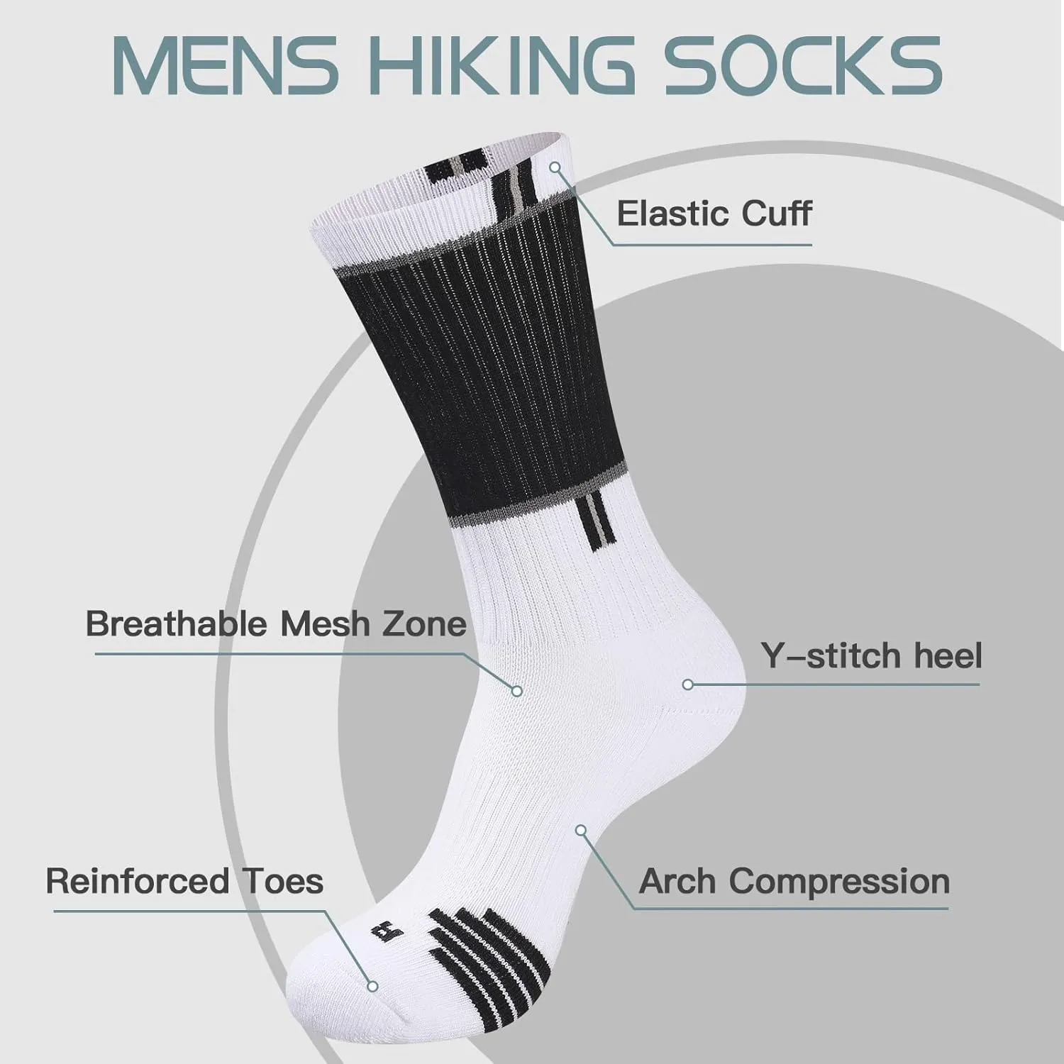COOPLUS Mens 5 Pairs Hiking Crew Socks Athletic Cushioned breathable Trekking Socks Multi Performance