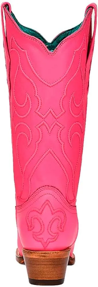 Corral Boots Womens Fuchsia Embroidered Snip Toe Western Cowboy Boots Mid Calf Mid Heel 2-3" - Pink