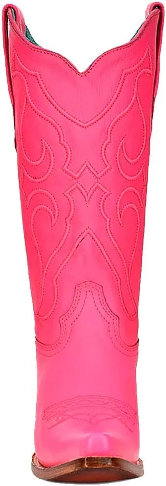 Corral Boots Womens Fuchsia Embroidered Snip Toe Western Cowboy Boots Mid Calf Mid Heel 2-3" - Pink