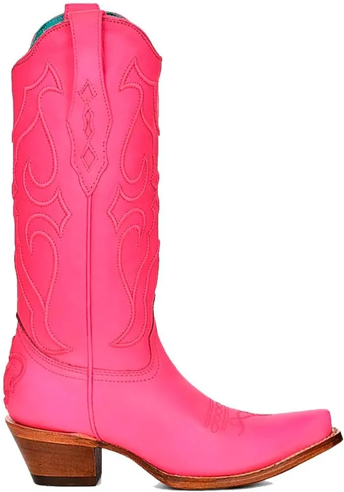 Corral Boots Womens Fuchsia Embroidered Snip Toe Western Cowboy Boots Mid Calf Mid Heel 2-3" - Pink