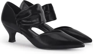Coutgo Womens Low Kitten Heel Dress Shoes Pointed Toe Slip on Ankle Strap Cutout Elegant Party Wedding Pumps