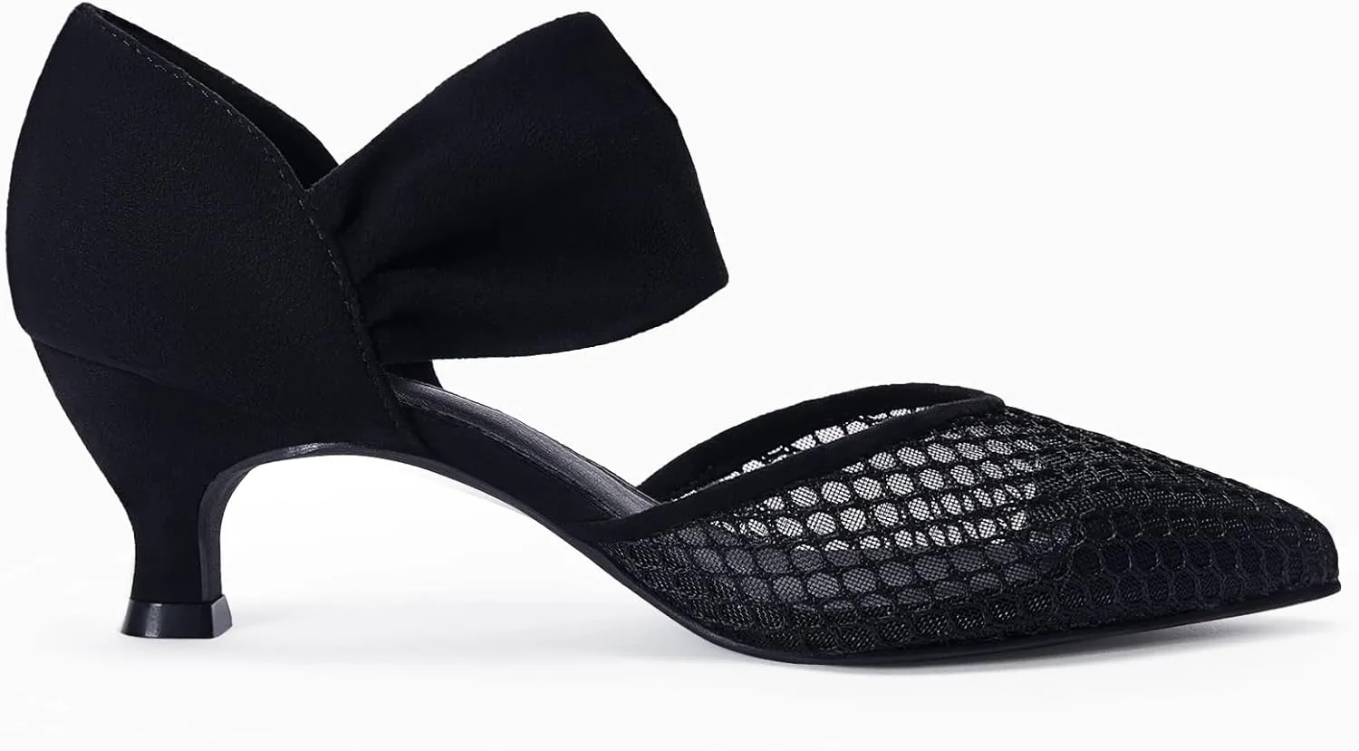 Coutgo Womens Low Kitten Heel Dress Shoes Pointed Toe Slip on Ankle Strap Cutout Elegant Party Wedding Pumps
