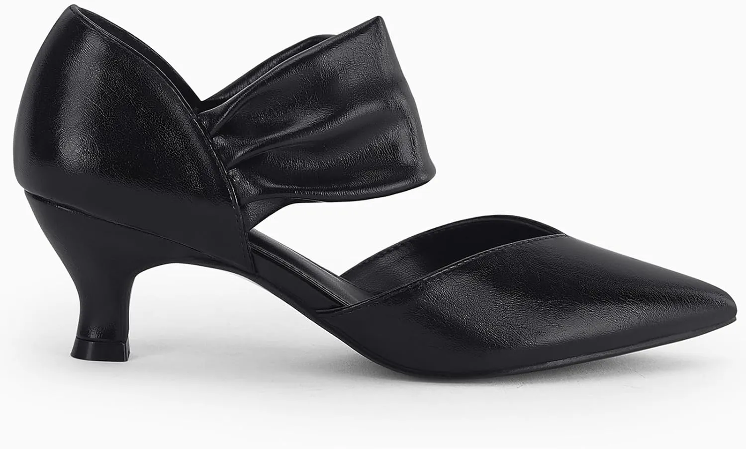 Coutgo Womens Low Kitten Heel Dress Shoes Pointed Toe Slip on Ankle Strap Cutout Elegant Party Wedding Pumps