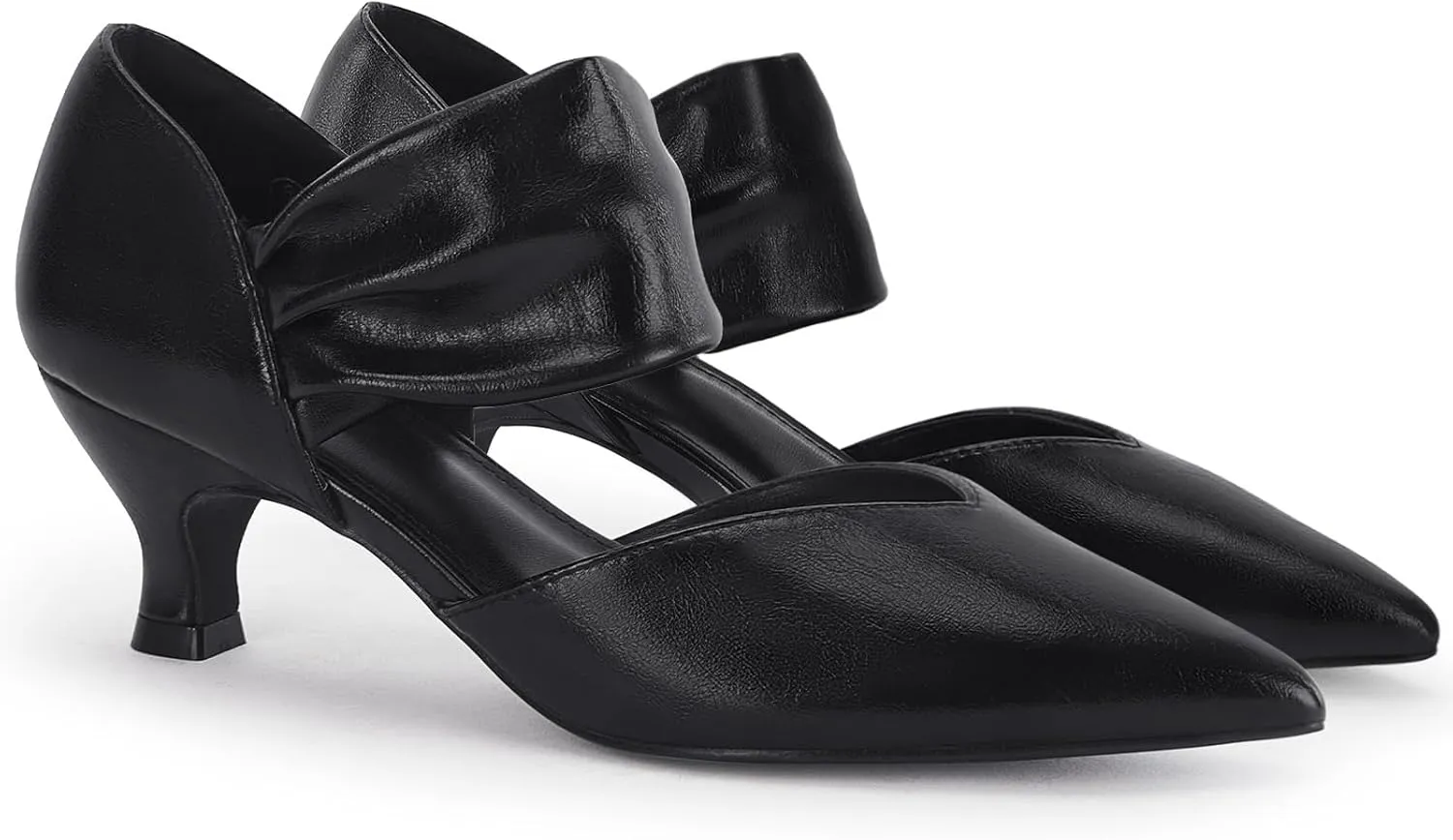 Coutgo Womens Low Kitten Heel Dress Shoes Pointed Toe Slip on Ankle Strap Cutout Elegant Party Wedding Pumps