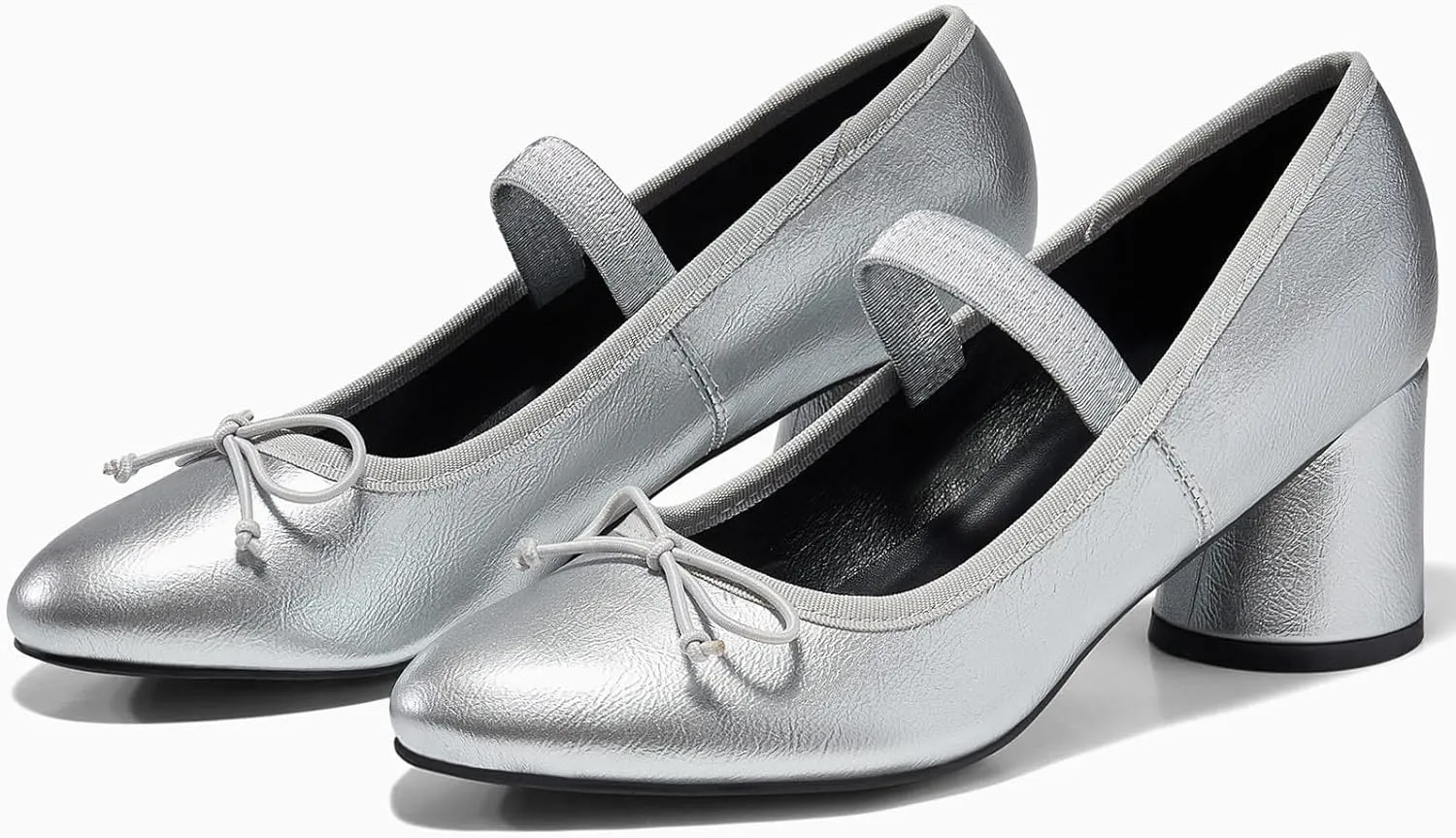 Coutgo Womens Mary Jane Shoes Bowknot Ballet Pumps Closed Toe Chunky Low Heels Dress Casual Wedding Shoes