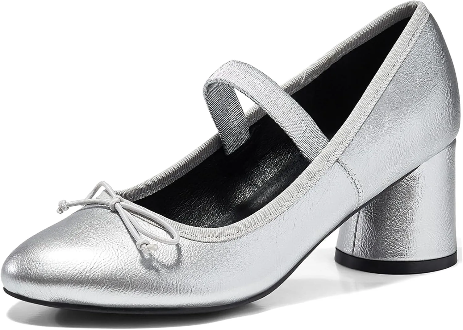 Coutgo Womens Mary Jane Shoes Bowknot Ballet Pumps Closed Toe Chunky Low Heels Dress Casual Wedding Shoes