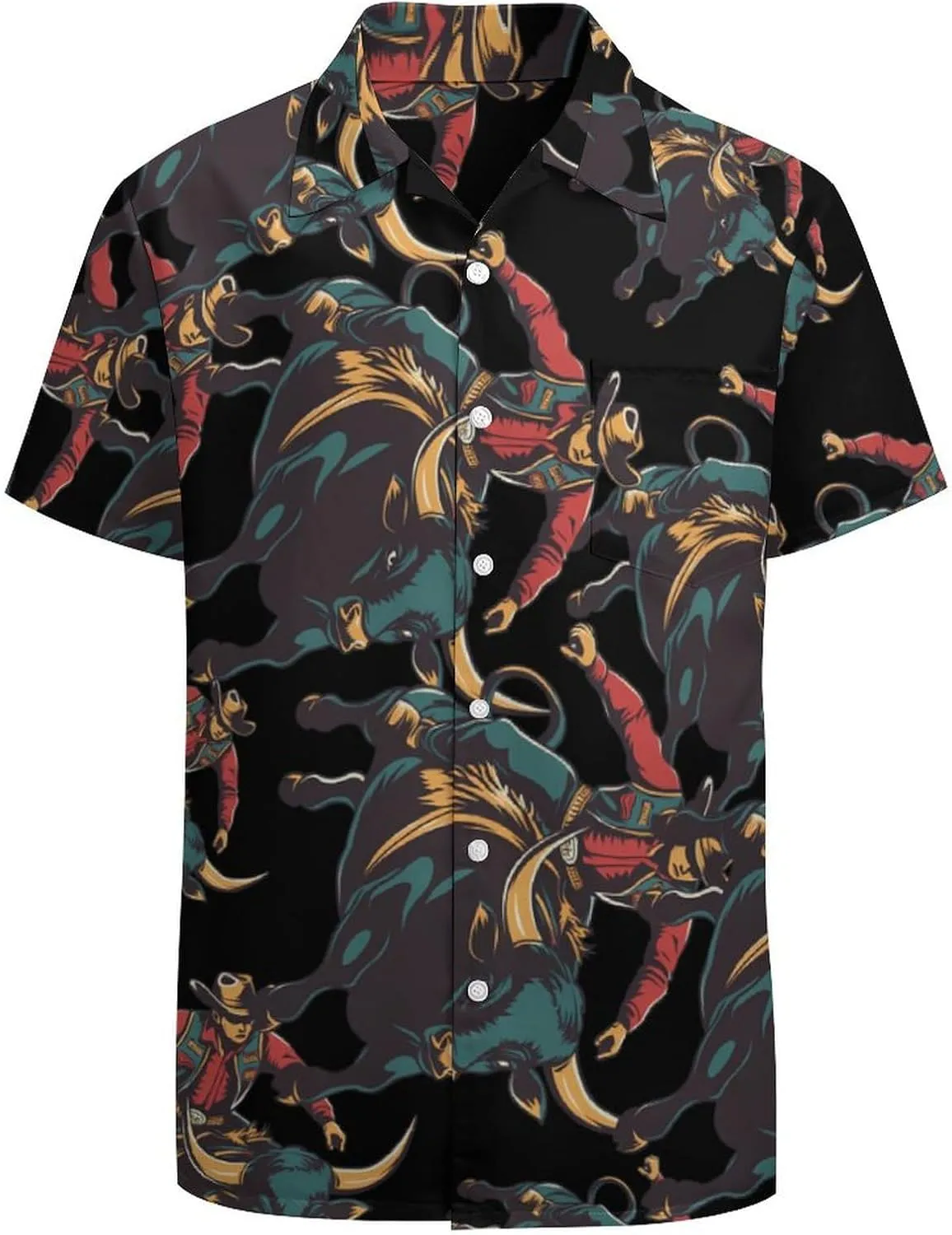 Cow Rider Riding Sports Men's Short Sleeve Shirts Casual Button Down Shirt Dress Tee Tops for Beach Work