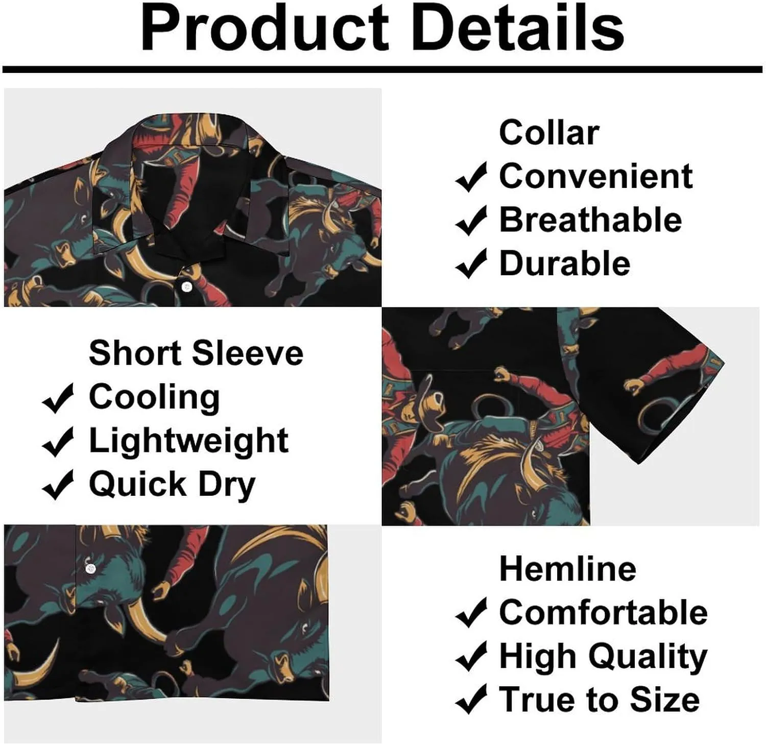 Cow Rider Riding Sports Men's Short Sleeve Shirts Casual Button Down Shirt Dress Tee Tops for Beach Work