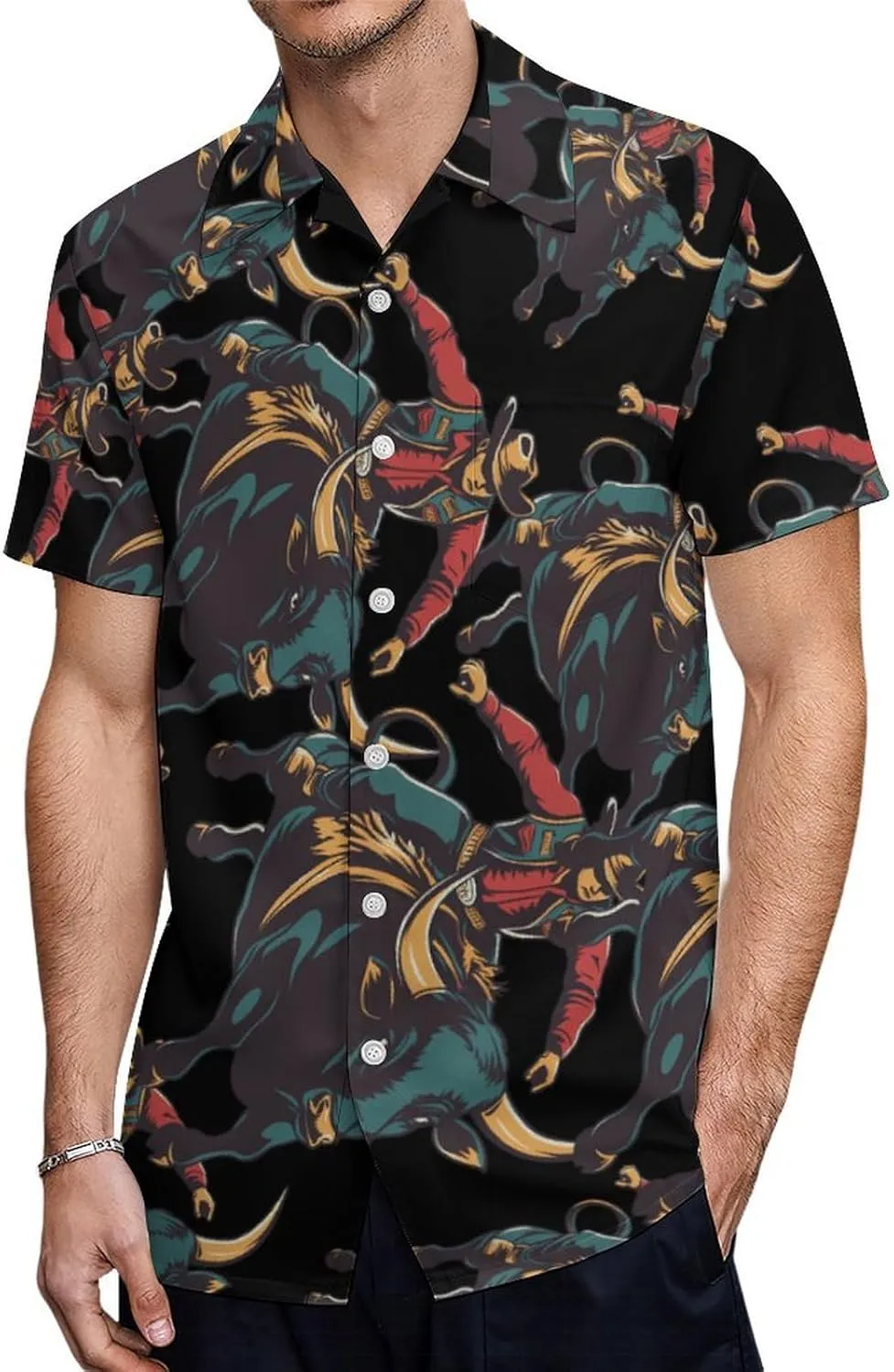 Cow Rider Riding Sports Men's Short Sleeve Shirts Casual Button Down Shirt Dress Tee Tops for Beach Work