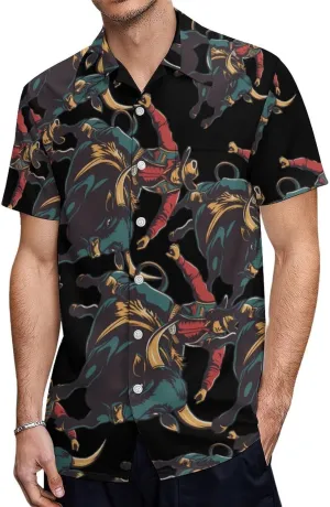 Cow Rider Riding Sports Men's Short Sleeve Shirts Casual Button Down Shirt Dress Tee Tops for Beach Work