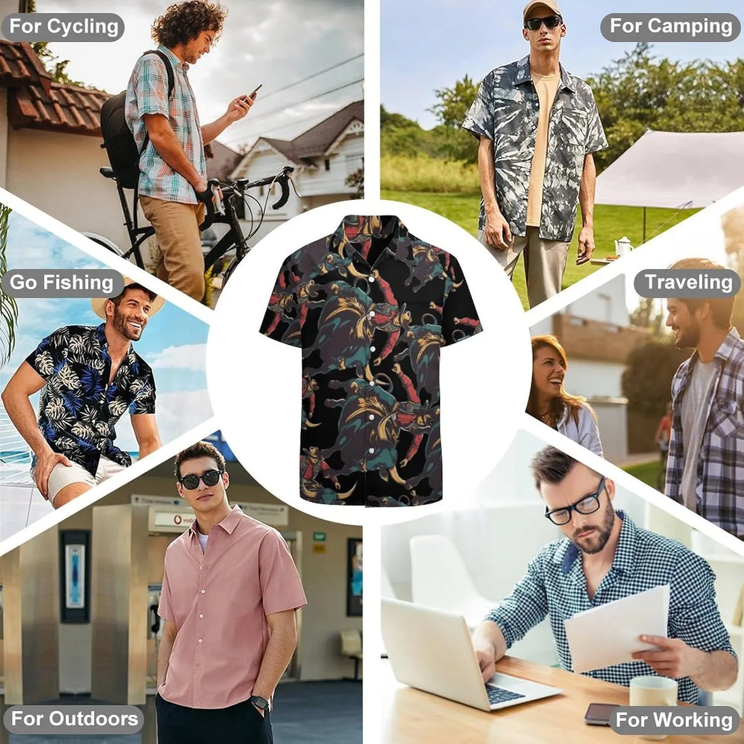 Cow Rider Riding Sports Men's Short Sleeve Shirts Casual Button Down Shirt Dress Tee Tops for Beach Work
