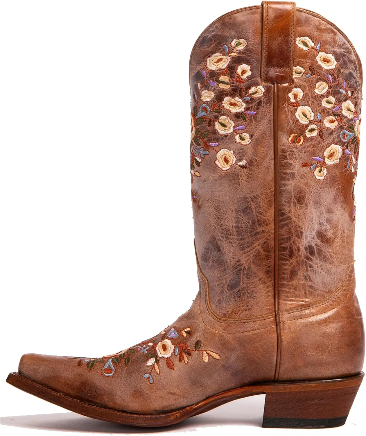 Cowgirl Boots for Women Floral Embroidered Cowboy Ankle Boots,Wide Calf Pointed Toe Low Chunky Heel Pull On Western Stitched Boots