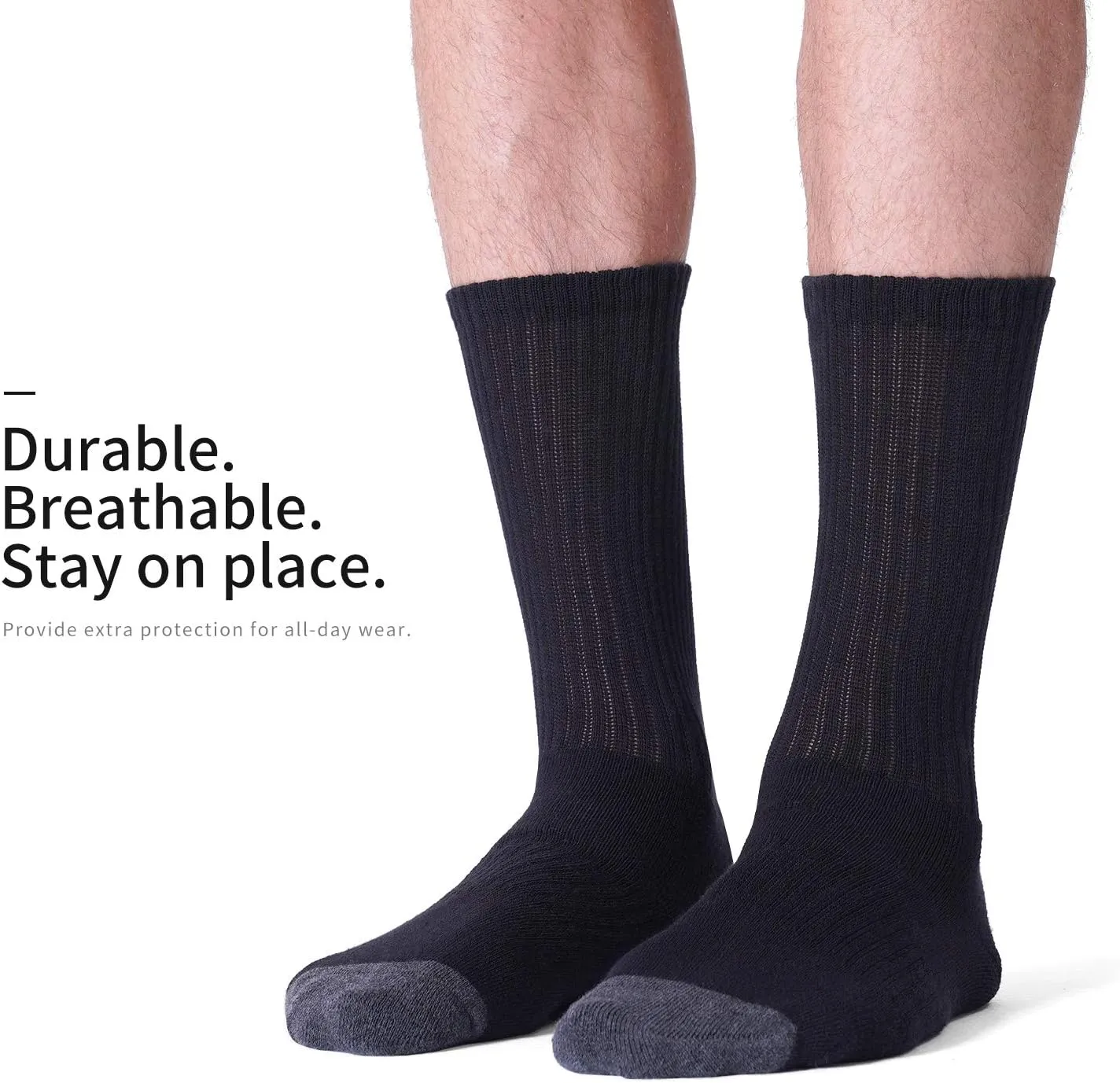 CS CELERSPORT 6 Pack Men's Cotton Athletic Crew Socks Full Cushioned Work Boot Socks