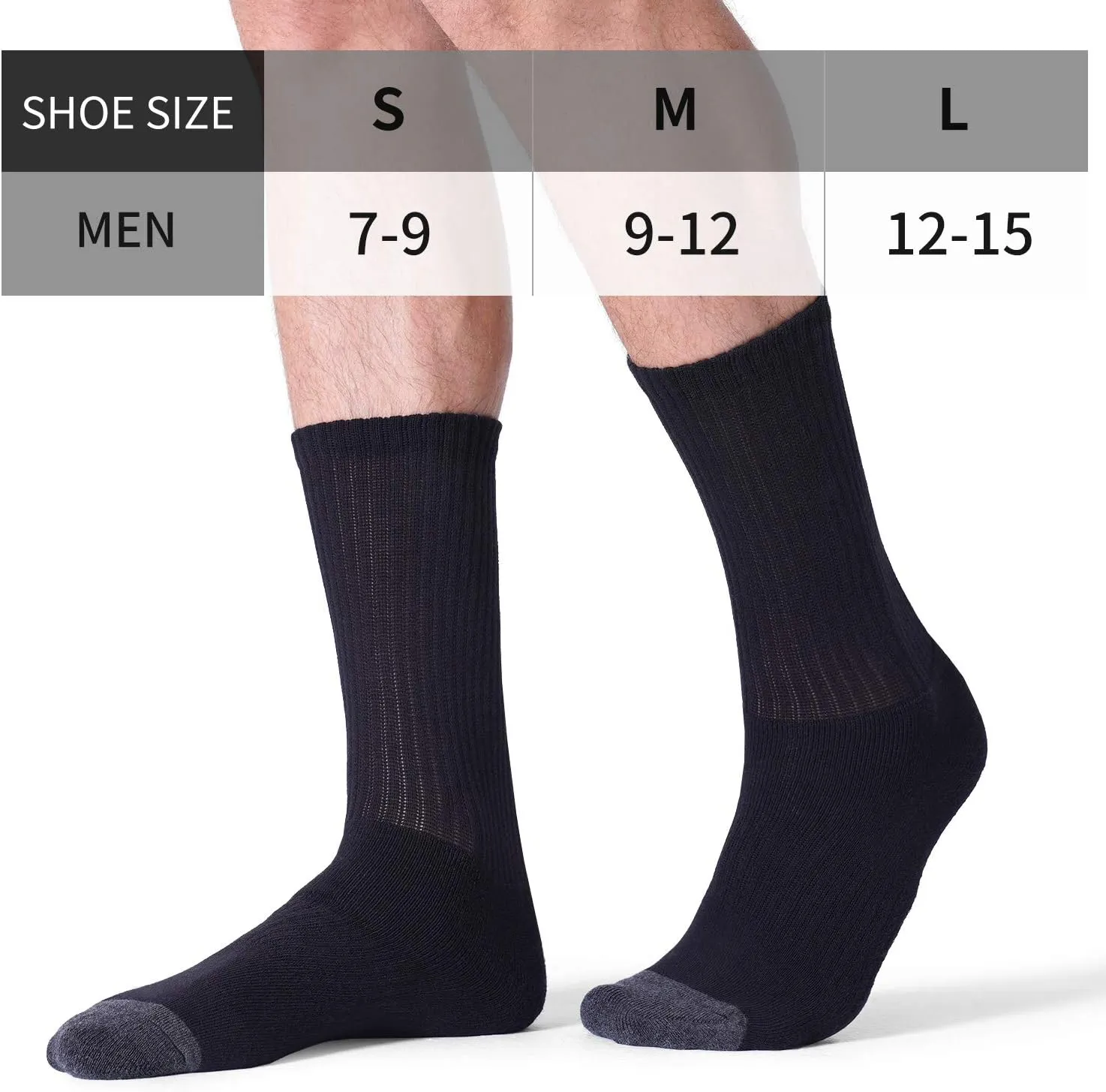 CS CELERSPORT 6 Pack Men's Cotton Athletic Crew Socks Full Cushioned Work Boot Socks