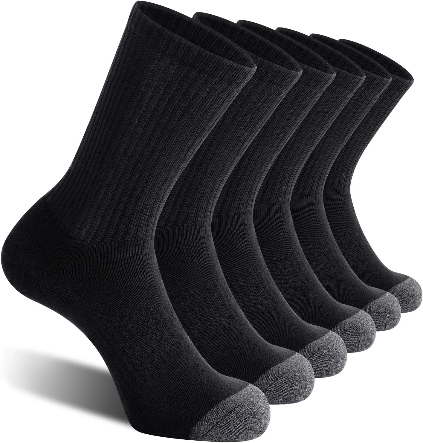 CS CELERSPORT 6 Pack Men's Cotton Athletic Crew Socks Full Cushioned Work Boot Socks