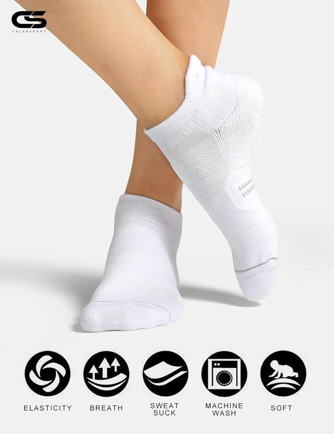 CS CELERSPORT 6 Pack Women's Ankle Running Socks Cushioned Low Cut Tab Athletic Socks