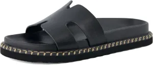 CUSHIONAIRE Crisp Women’s Slide Sandal – Faux Leather Cutout Slip-On with Artisan Stitching & Memory Foam, Wide Widths Available