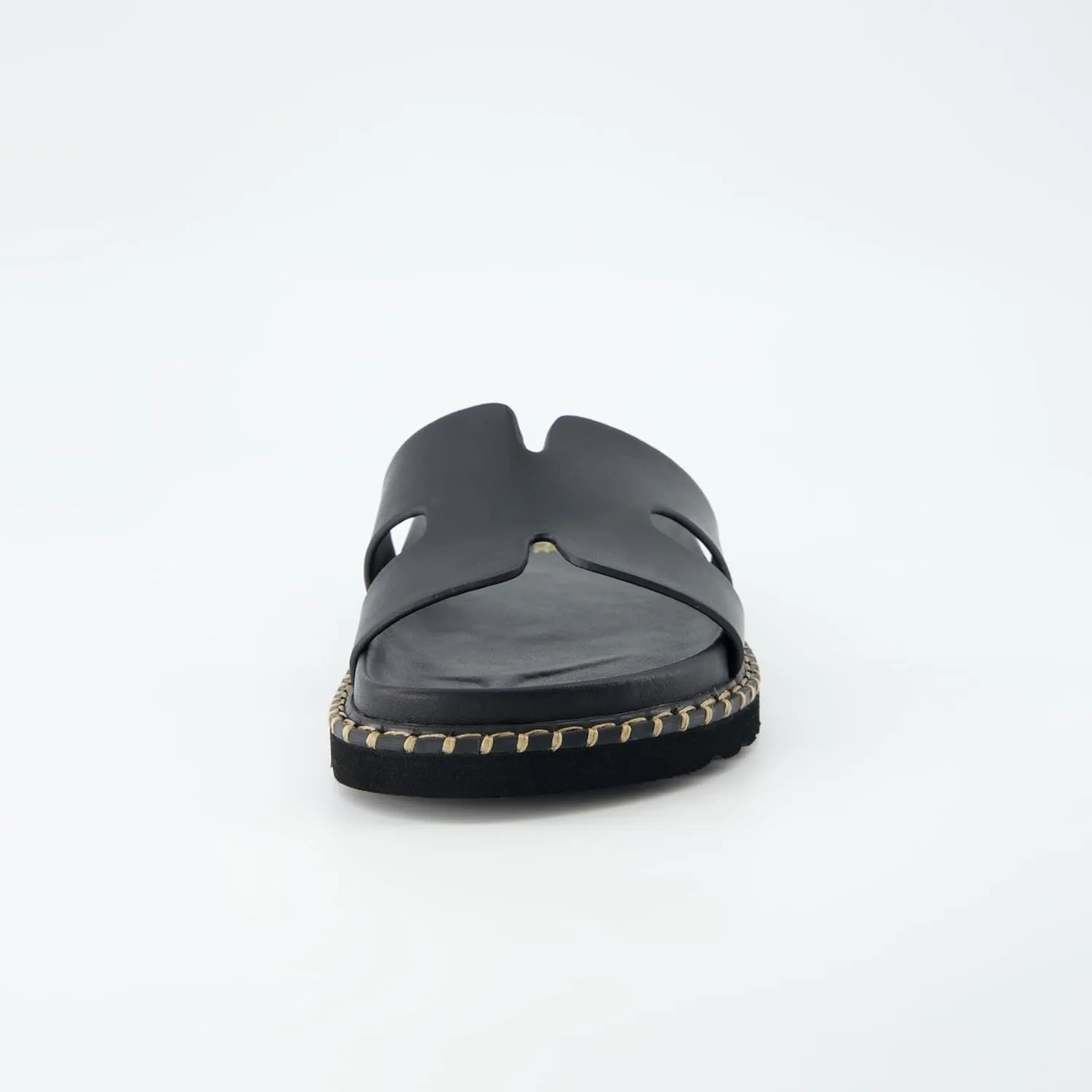 CUSHIONAIRE Crisp Women’s Slide Sandal – Faux Leather Cutout Slip-On with Artisan Stitching & Memory Foam, Wide Widths Available