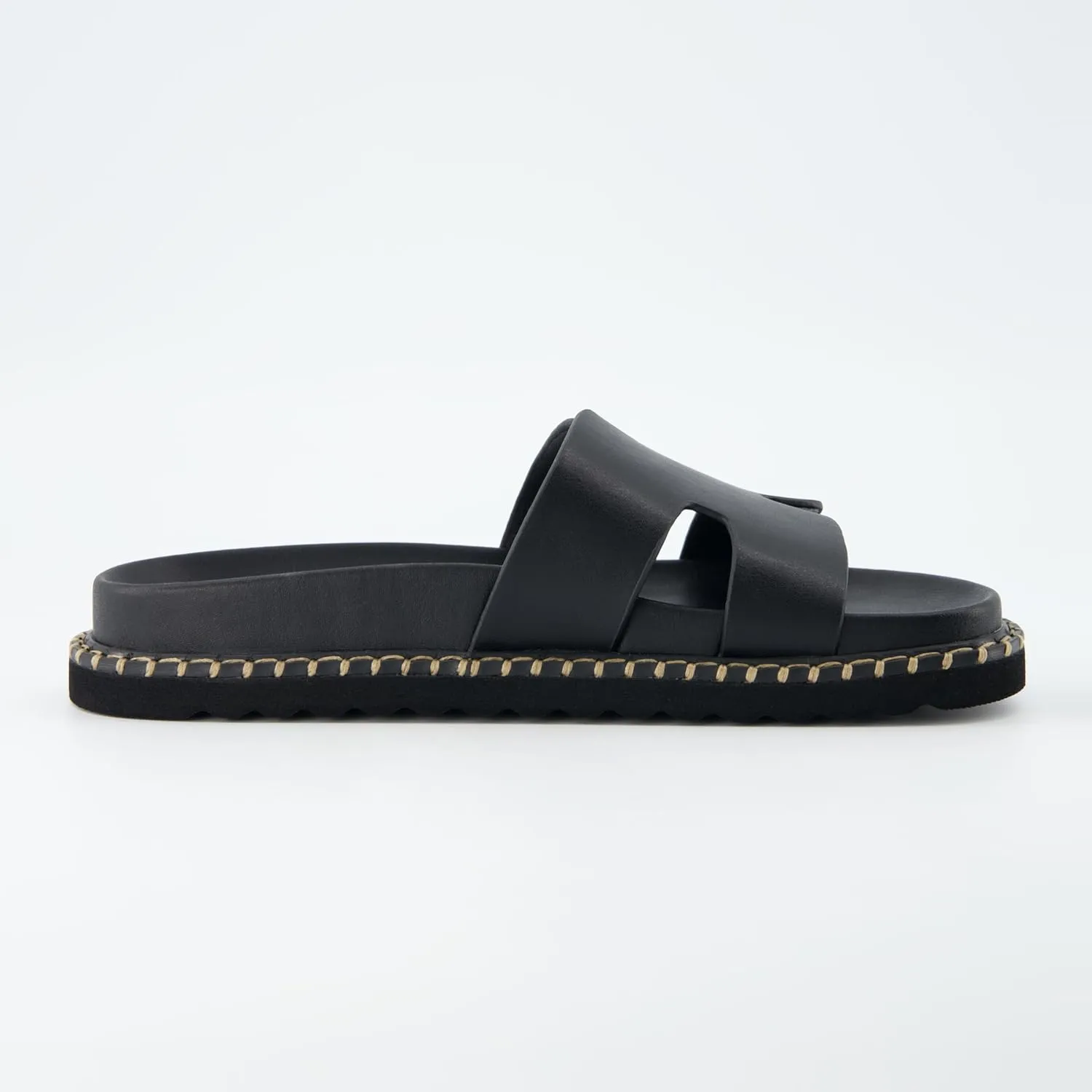 CUSHIONAIRE Crisp Women’s Slide Sandal – Faux Leather Cutout Slip-On with Artisan Stitching & Memory Foam, Wide Widths Available
