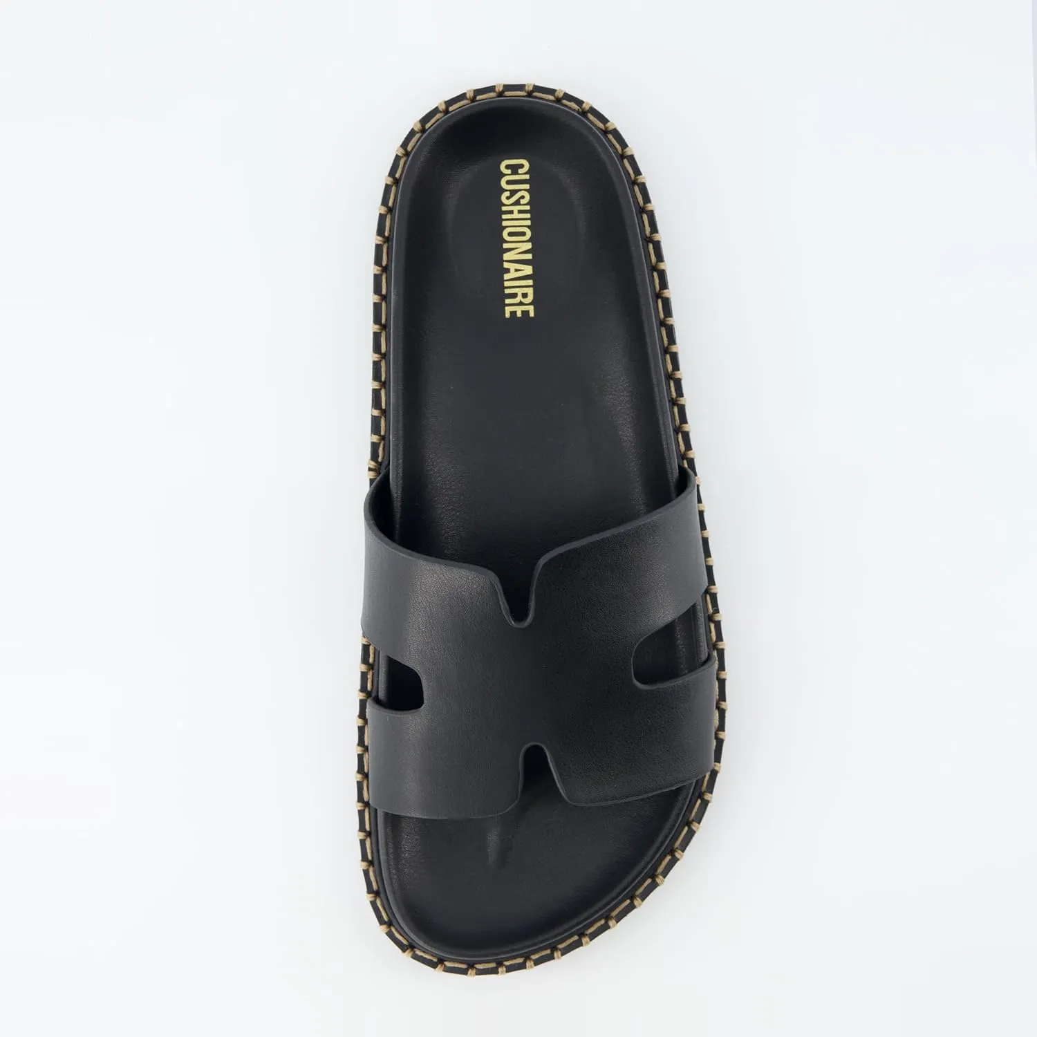 CUSHIONAIRE Crisp Women’s Slide Sandal – Faux Leather Cutout Slip-On with Artisan Stitching & Memory Foam, Wide Widths Available