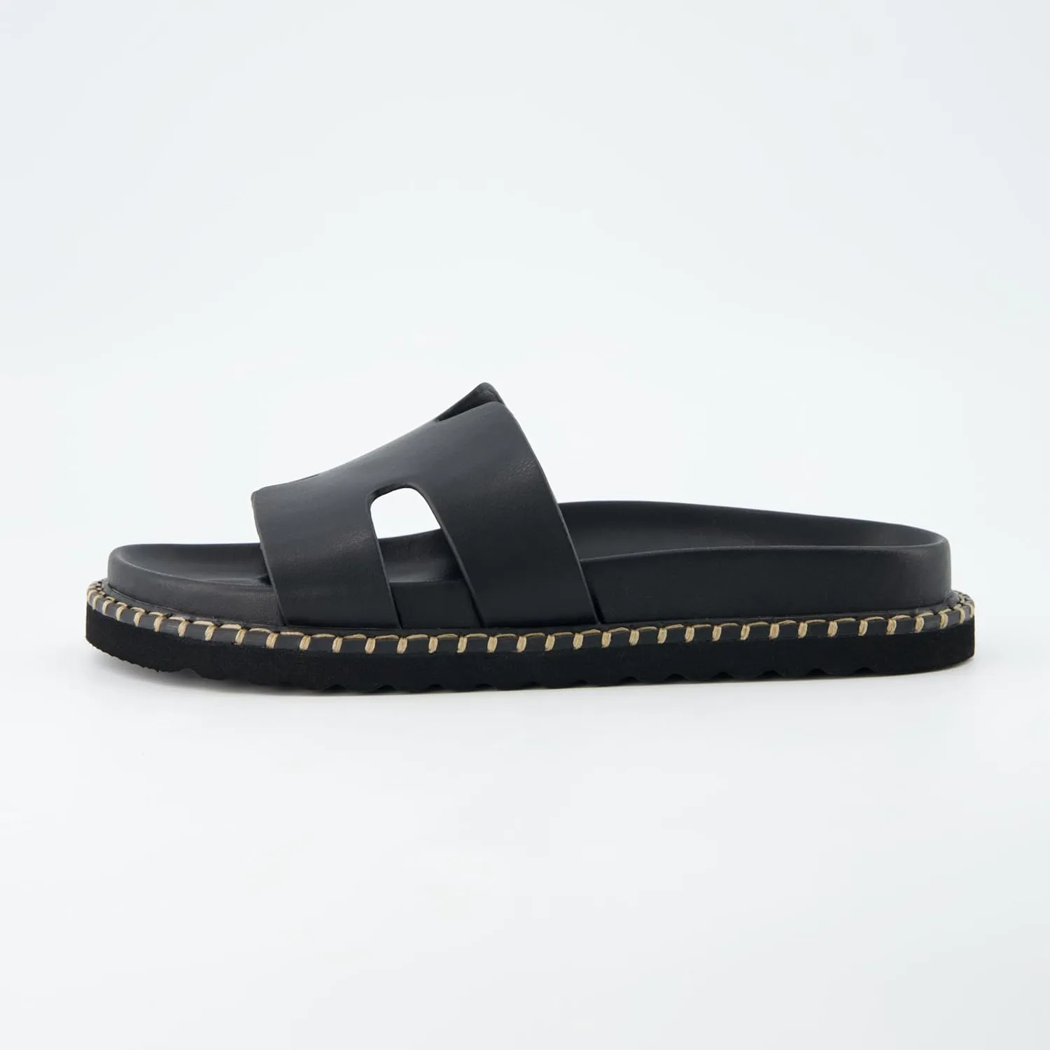 CUSHIONAIRE Crisp Women’s Slide Sandal – Faux Leather Cutout Slip-On with Artisan Stitching & Memory Foam, Wide Widths Available