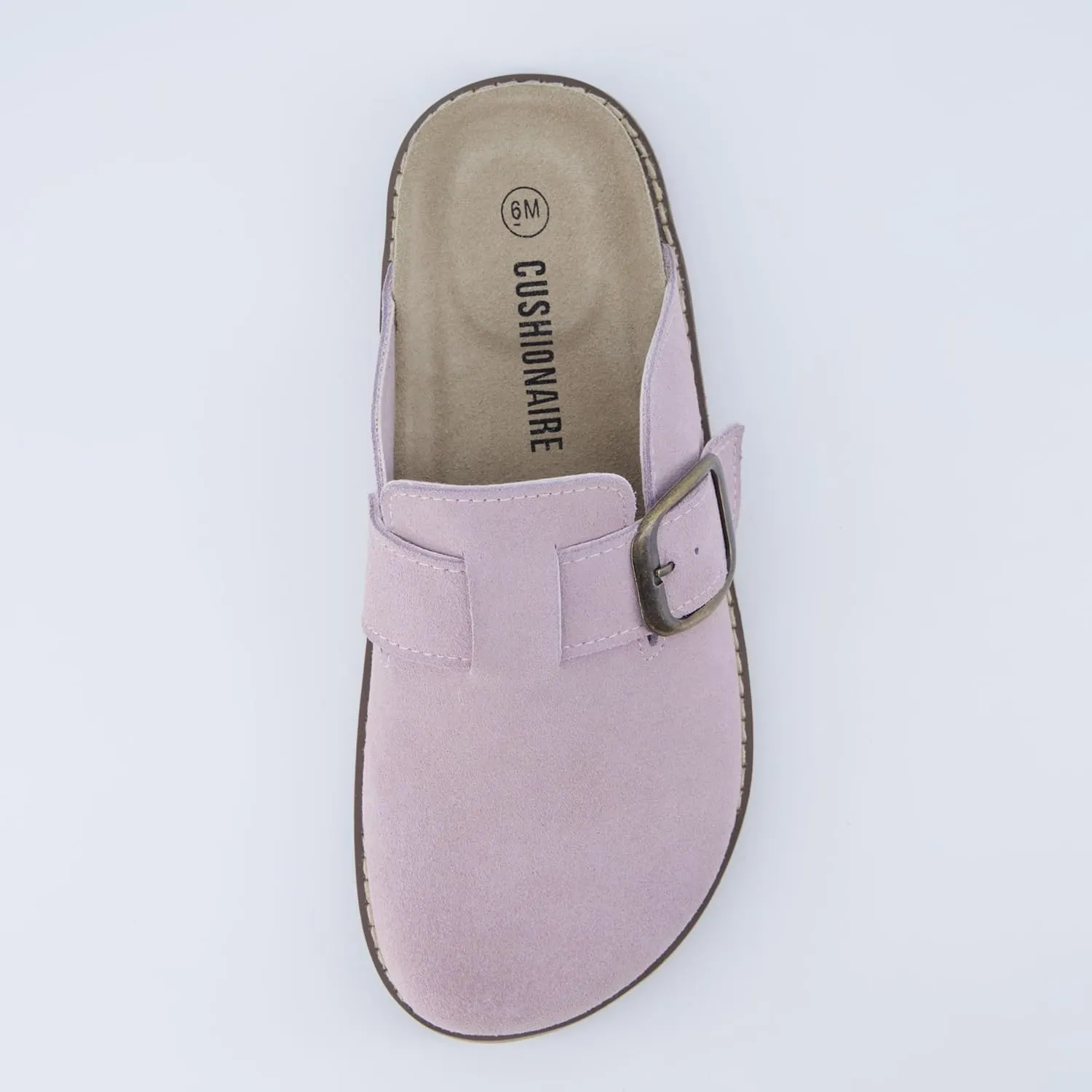 CUSHIONAIRE Women's Blain Genuine Suede Slip-On Clogs with   Memory Foam & Chic Buckle Mule - Comfortable, Non-Slip, Wide Widths Available