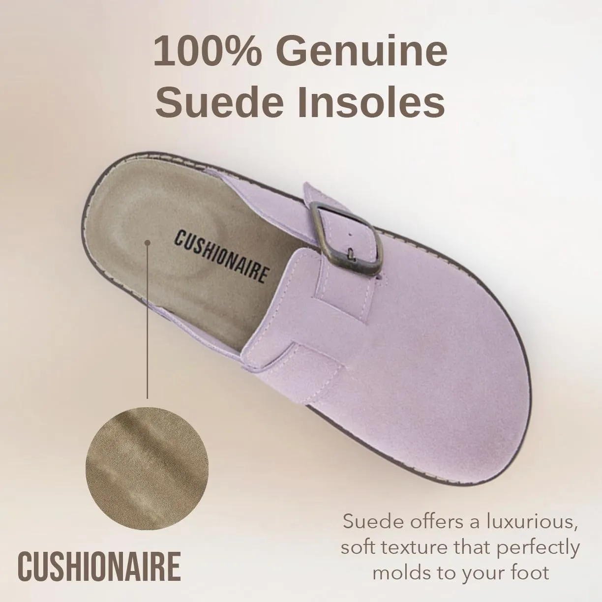 CUSHIONAIRE Women's Blain Genuine Suede Slip-On Clogs with   Memory Foam & Chic Buckle Mule - Comfortable, Non-Slip, Wide Widths Available