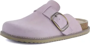 CUSHIONAIRE Women's Blain Genuine Suede Slip-On Clogs with   Memory Foam & Chic Buckle Mule - Comfortable, Non-Slip, Wide Widths Available
