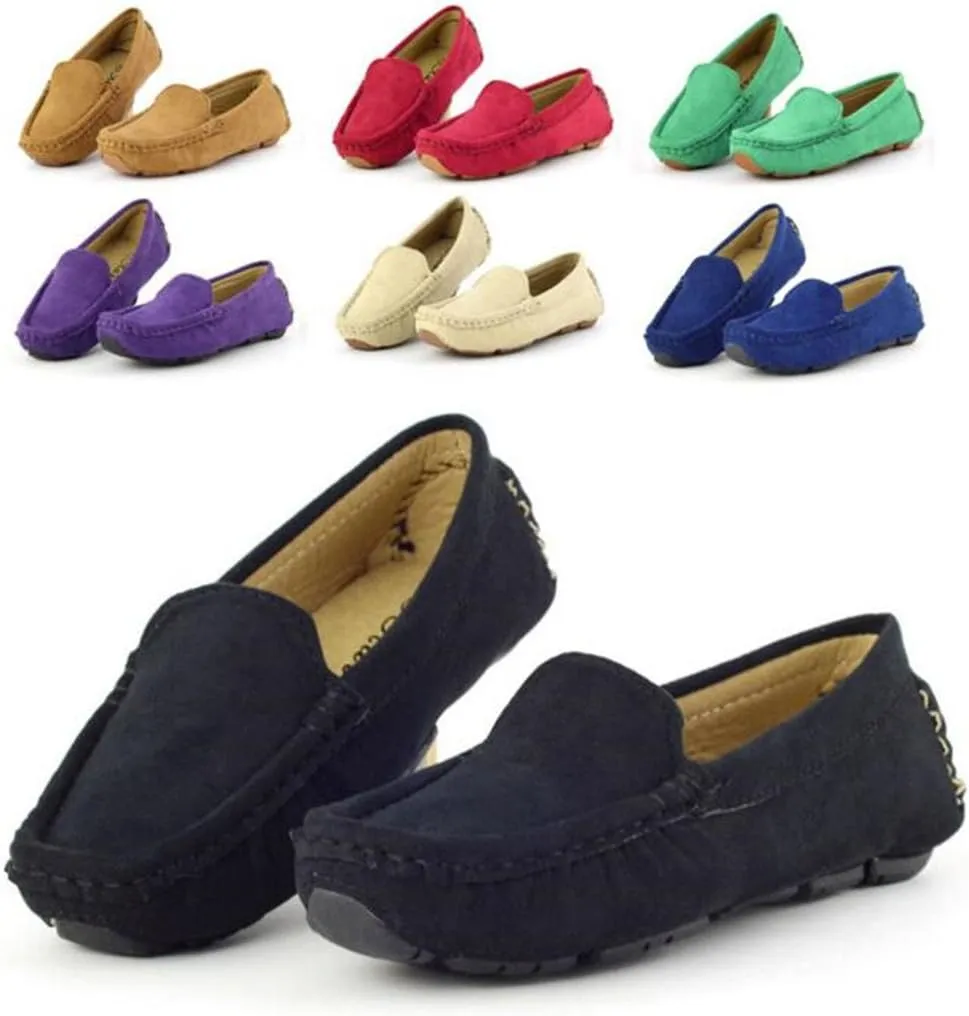 DADAWEN Toddler Little Kid Boys Girls Soft Suede Leather Slip On Penny Loafer Dress Shoes Moccasin Flat Boat Shoes Wedding Church Oxford