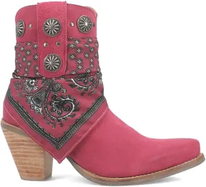 Dingo Womens Bandida Paisley Studded Round Toe Casual Boots Ankle Mid Heel 2-3" - Black