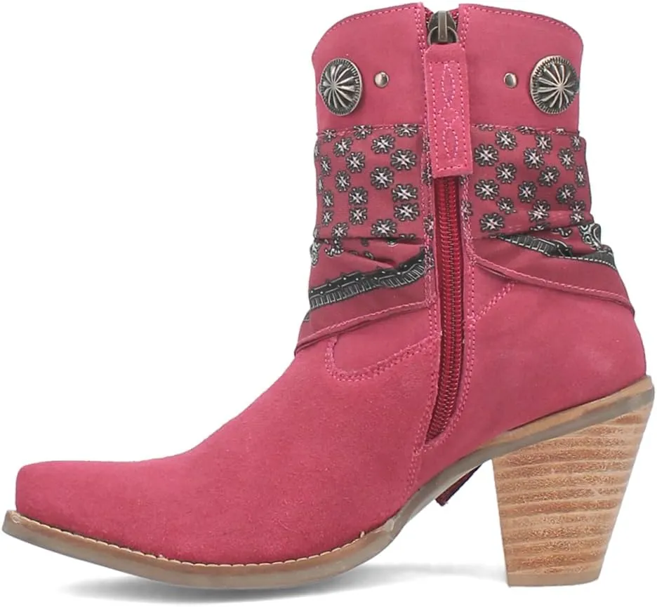 Dingo Womens Bandida Paisley Studded Round Toe Casual Boots Ankle Mid Heel 2-3" - Black